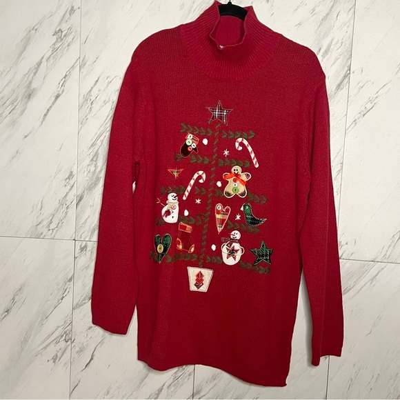 Holiday Editions Sweaters - Holiday Editions Ugly Christmas Embroidered Turtleneck Sweater SZ L
